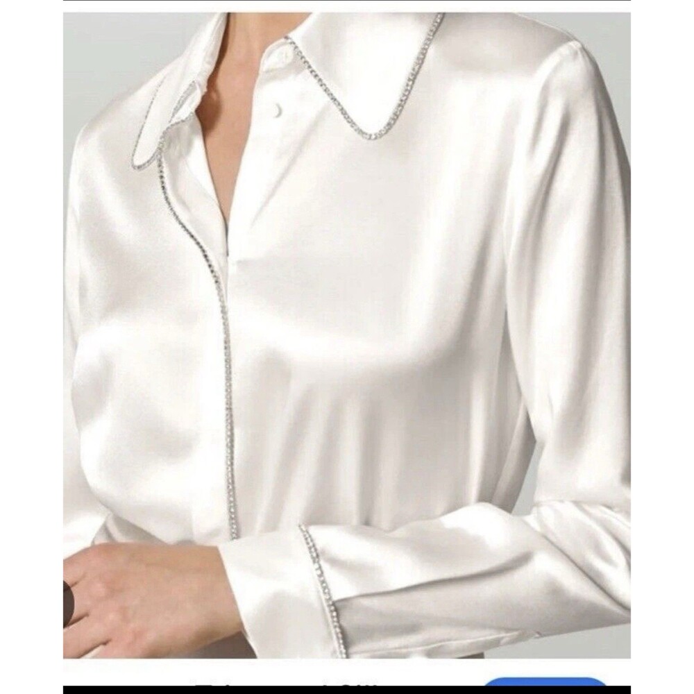 Lilysilk Ivory Silk Rhinestone Trim Button-Up Blouse – XXL